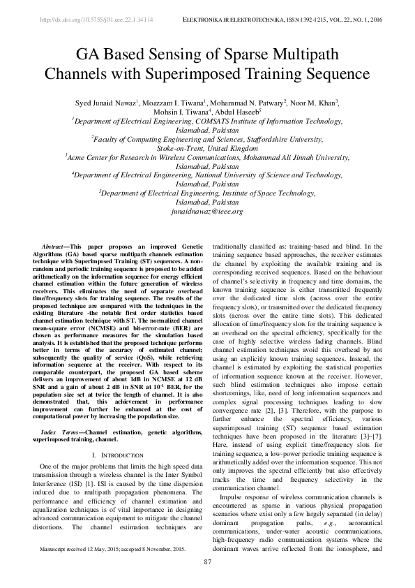 (PDF) GA Based Sensing of Sparse Multipath Channels with Superimposed ...