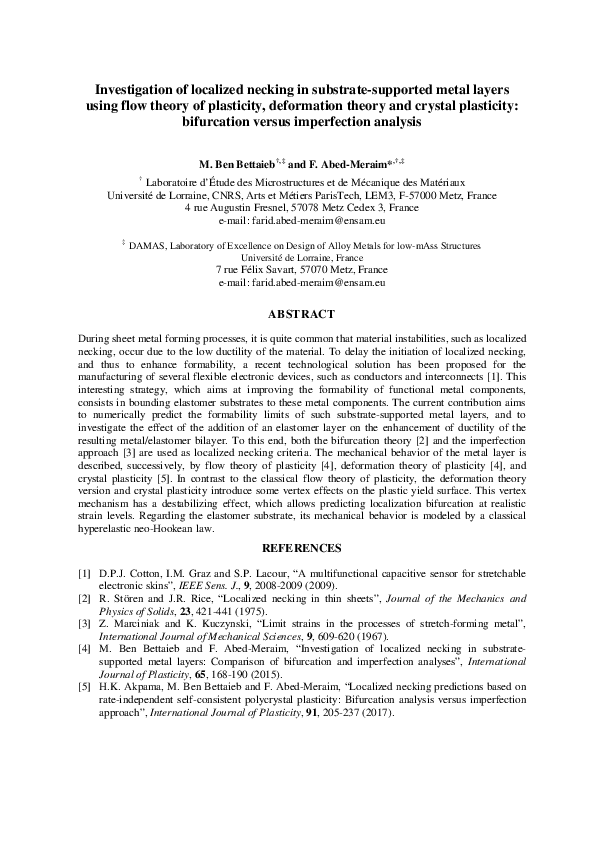 (PDF) Investigation of localized necking in substrate-suported metal ...
