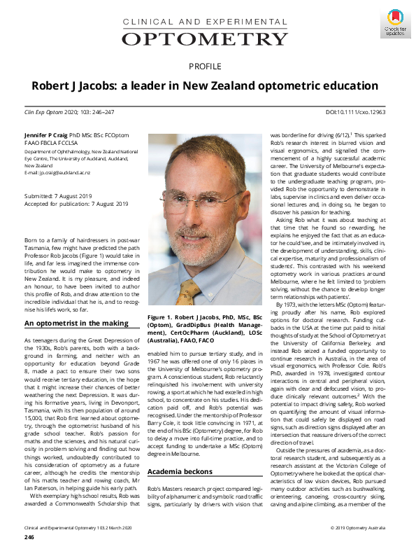 (PDF) Robert J Jacobs: a leader in New Zealand optometric education