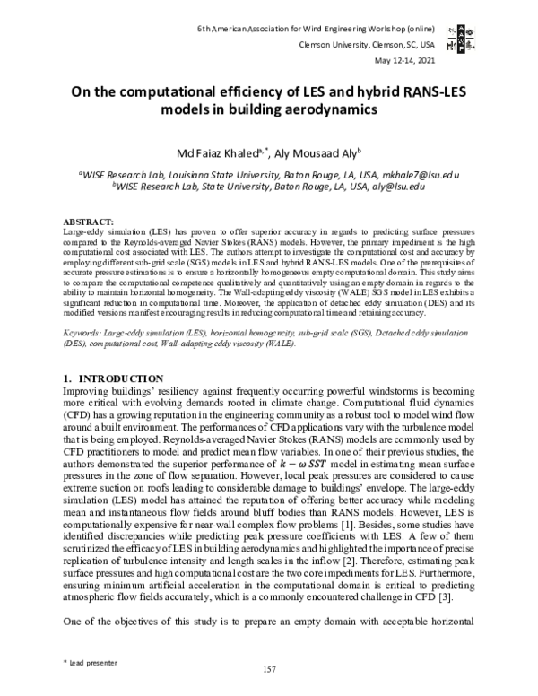 (PDF) On the computational efficiency of LES and hybrid RANS-LES models ...