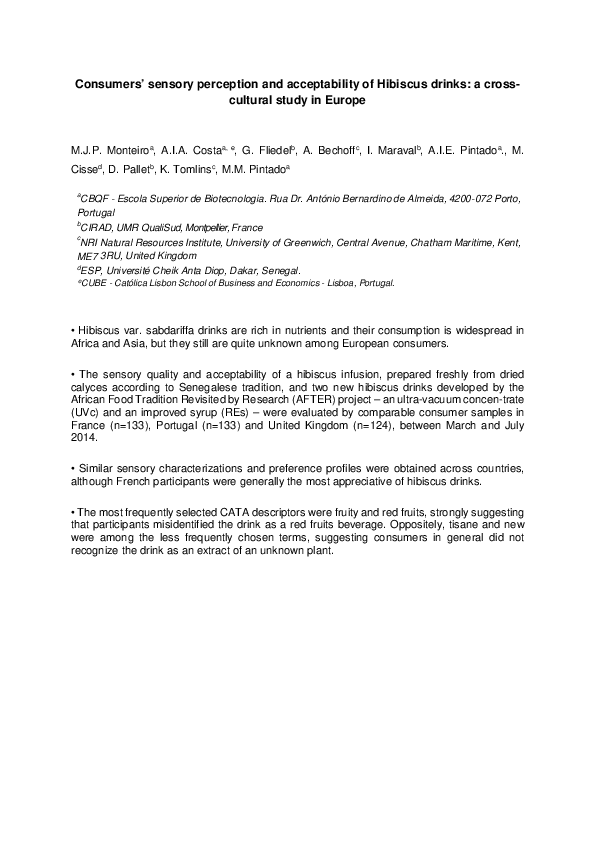 (PDF) Consumers' sensory perception and acceptability of Hibiscus ...