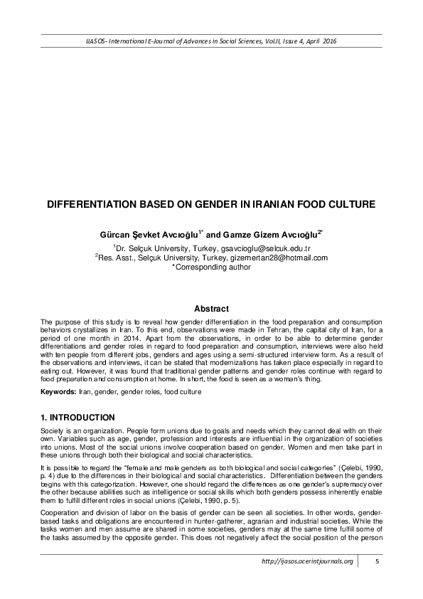 (PDF) Differentiation Based on Gender in Iranian Food Culture