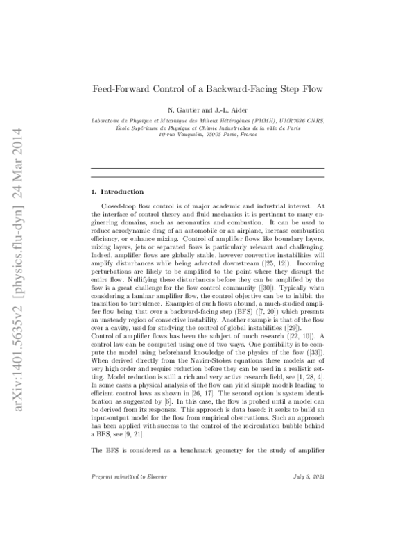 (PDF) Experimental Feed-Forward Control of the Backwards-Facing Step Flow