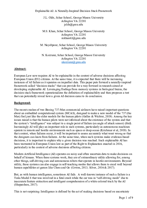 Pdf Explainable Ai A Neurally Inspired Decision Stack Framework