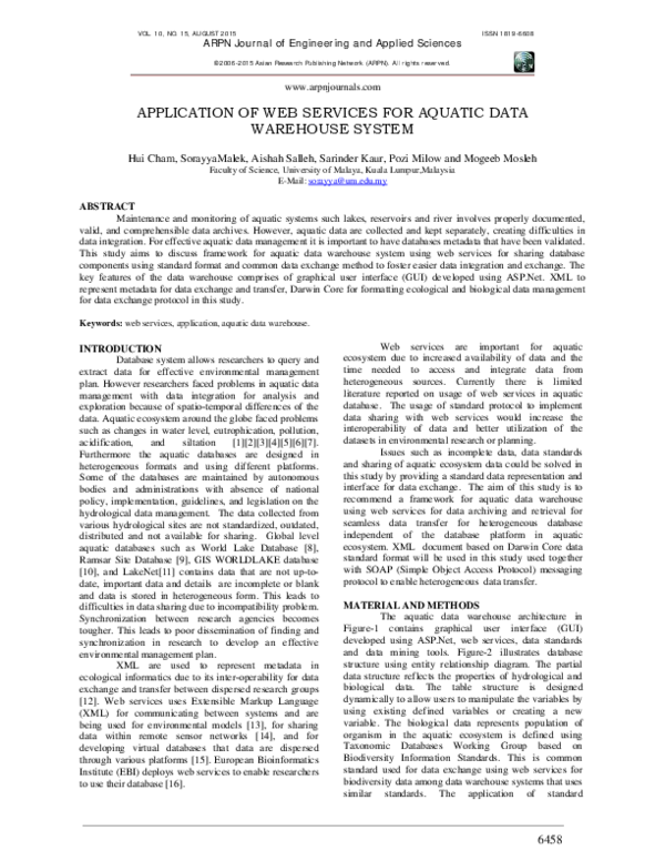 (PDF) Application of Web Services for Aquatic Data Warehouse System