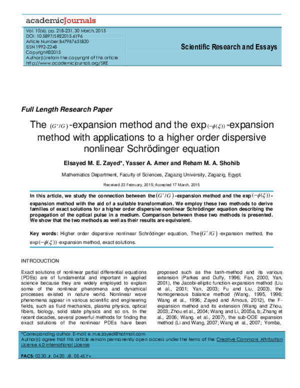 (PDF) The -expansion method and the exp -expansion method with ...