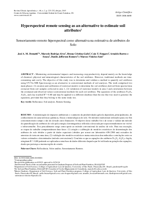 (PDF) Hyperspectral remote sensing as an alternative to estimate soil ...