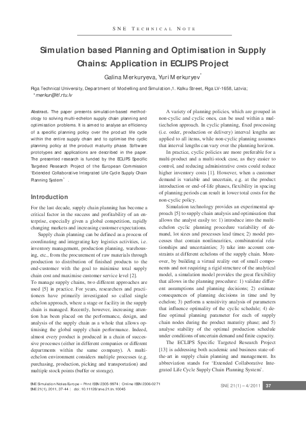 (PDF) Simulation based Planning and Optimisation in Supply Chains ...