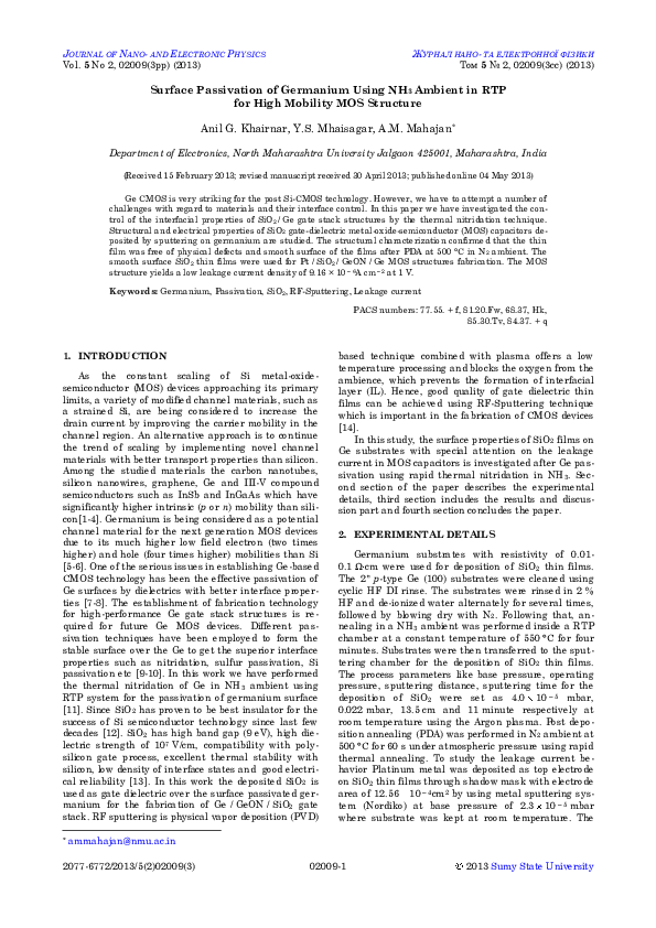 (PDF) Surface Passivation of Germanium Using NH3 Ambient in RTP for ...