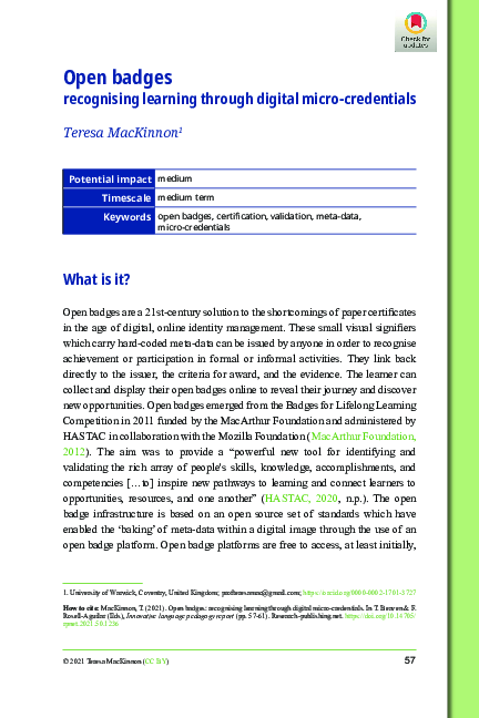 (PDF) Open badges: recognising learning through digital micro-credentials