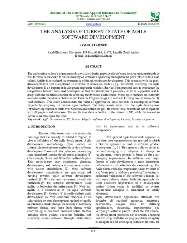 (PDF) The Analysis of Current State of Agile Software Development
