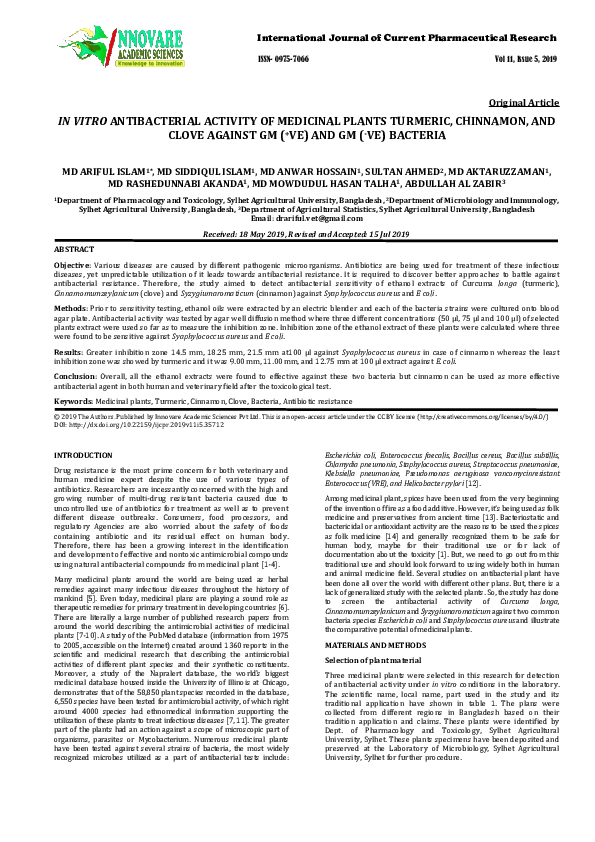 (PDF) In vitro antibacterial activity of medicinal plants