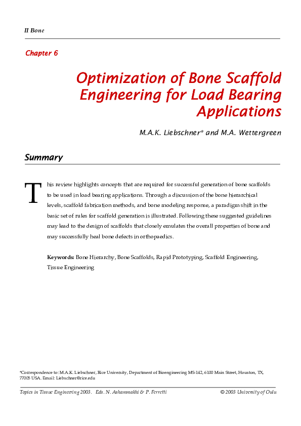 (PDF) Optimization of Bone Scaffold Engineering for Load