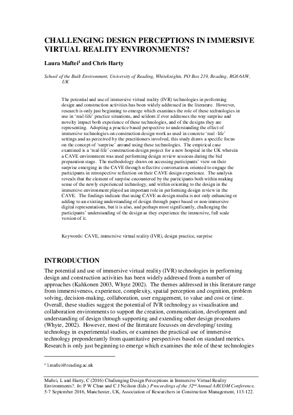 (PDF) Challenging design perceptions in immersive virtual reality ...