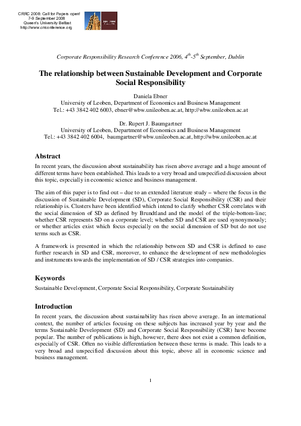 (PDF) The relationship between Sustainable Development and Corporate ...