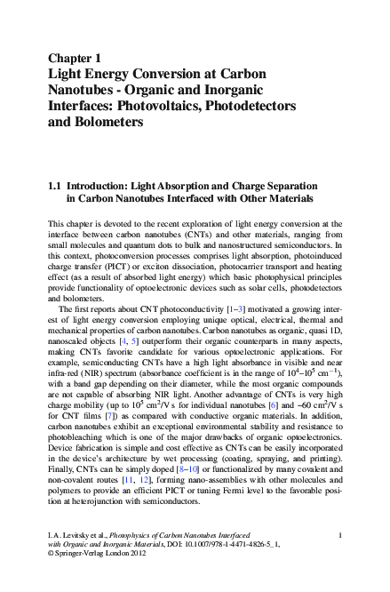 (PDF) Light Energy Conversion at Carbon Nanotubes - Organic and ...