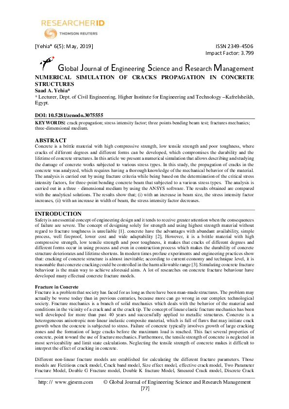 (PDF) Numerical Simulation of Cracks Propagation in Concrete Structures