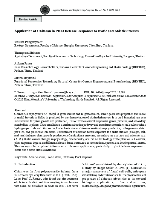 (PDF) Application of Chitosan in Plant Defense Responses to Biotic and ...