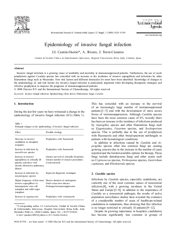 (PDF) Epidemiology of invasive fungal infection