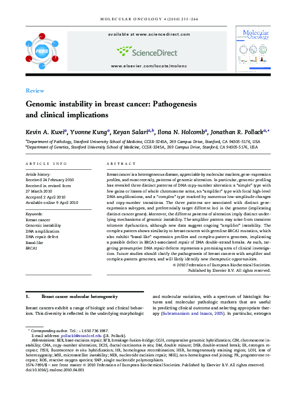 (PDF) Genomic instability in breast cancer: pathogenesis and clinical ...