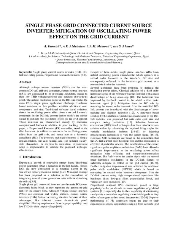 (PDF) Single phase grid connected curent source inverter: Mitigation of ...