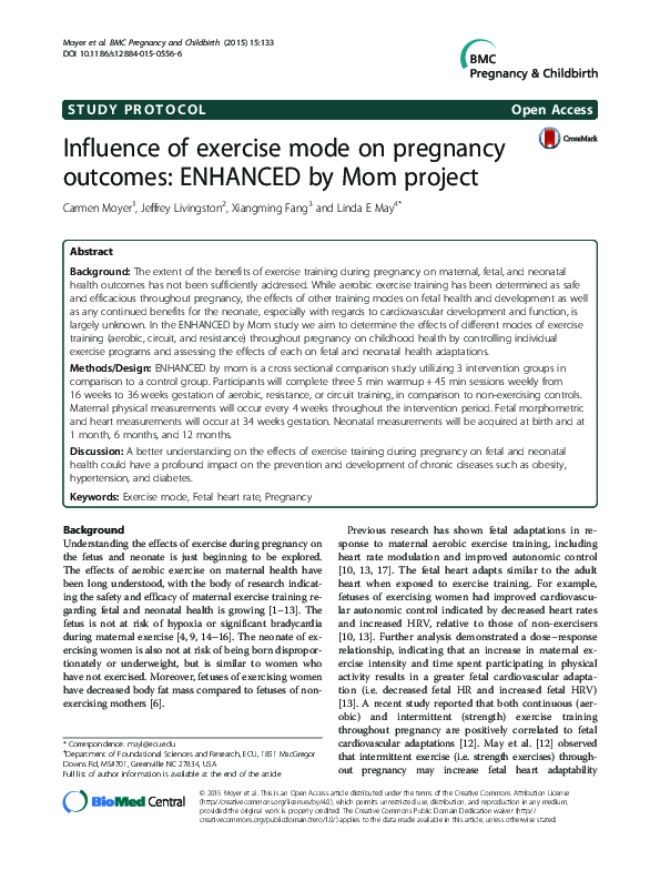 (PDF) Influence of exercise mode on pregnancy outcomes: ENHANCED by Mom ...