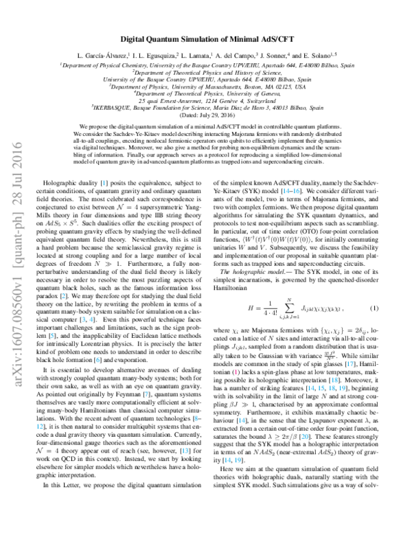 (PDF) Digital Quantum Simulation of Minimal AdS/CFT