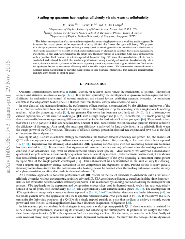 (PDF) Scaling-Up Quantum Heat Engines Efficiently via Shortcuts to ...