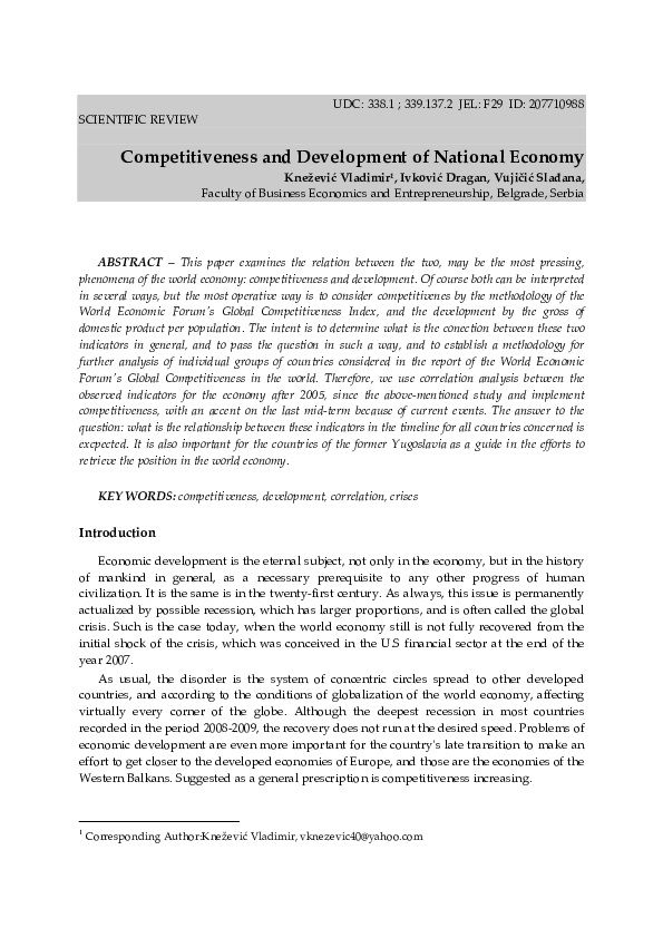 (PDF) Competitiveness and Development of National Economy