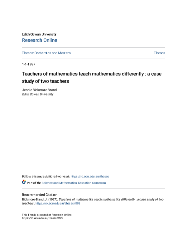 (PDF) Teachers of mathematics teach mathematics differently : a case ...