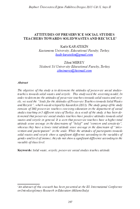 (PDF) Attitudes of Preservice Social Studies Teachers Towards Solid ...