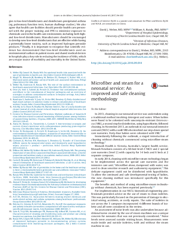 (PDF) Microfiber and steam for a neonatal service An improved and safe