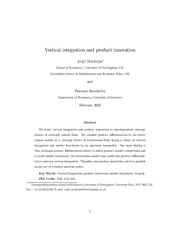 (PDF) Vertical integration and product innovation