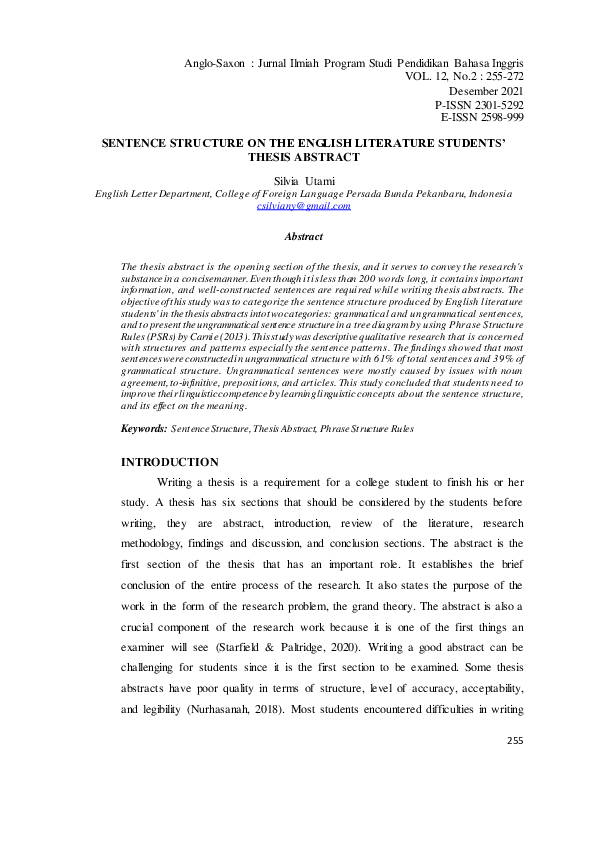 (PDF) SENTENCE STRUCTURE ON THE ENGLISH LITERATURE STUDENTS' THESIS ...