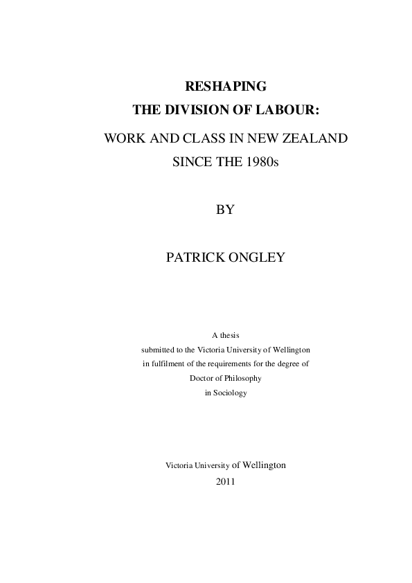 (PDF) Reshaping the Division of Labour: Work and Class in New Zealand ...