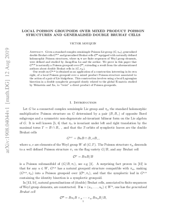 (PDF) Local Poisson groupoids over mixed product Poisson structures and ...
