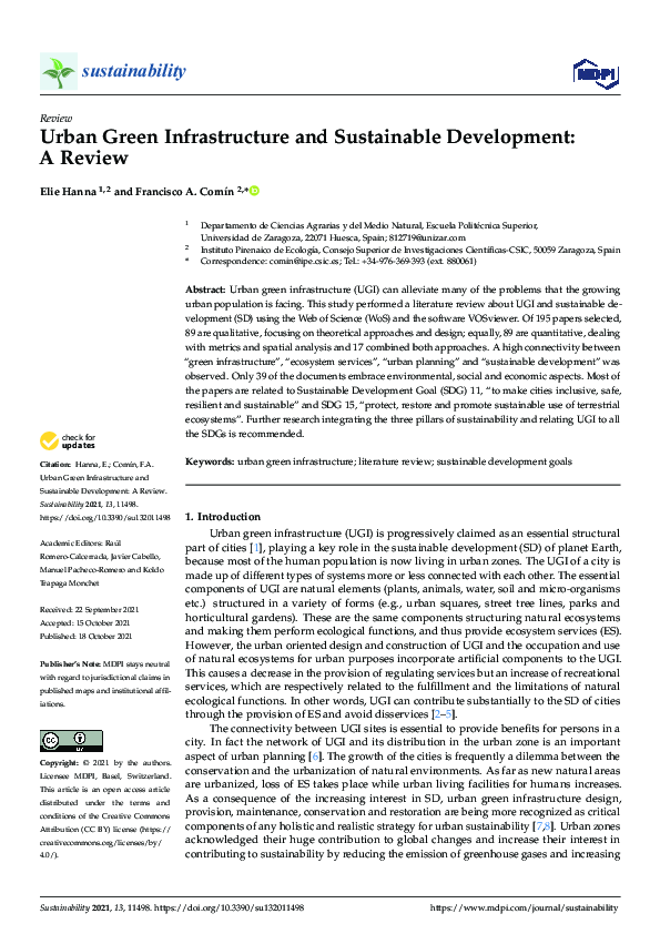 (PDF) Urban Green Infrastructure and Sustainable Development: A Review
