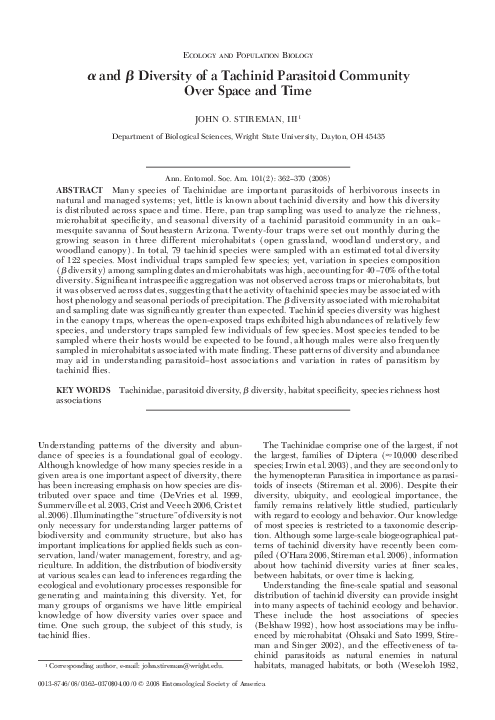(PDF) ECOLOGY AND POPULATION BIOLOGY and Diversity of a Tachinid ...