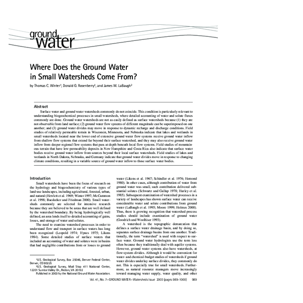 (PDF) Where Does the Ground Water in Small Watersheds Come From?