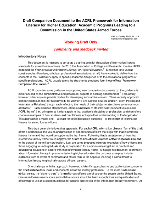 (PDF) Draft Companion Document to the ACRL Framework for Information ...