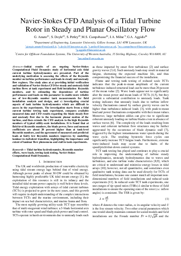 (PDF) Navier-stokes CFD analysis of a tidal turbine rotor in steady and ...
