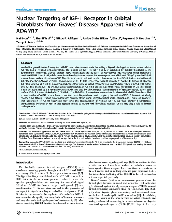 (PDF) Nuclear Targeting of IGF-1 Receptor in Orbital Fibroblasts from ...
