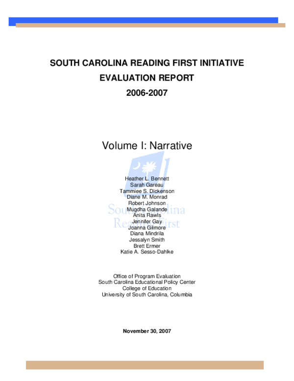(PDF) South Carolina Reading First Initiative Evaluation Report 2006-2007