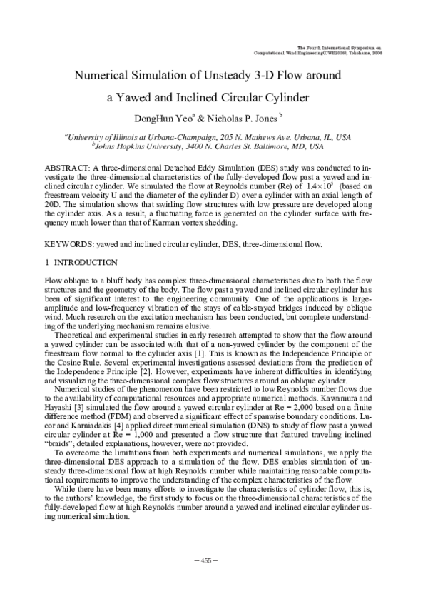 (PDF) Numerical Simulation of Unsteady 3-D Flow around a Yawed and ...