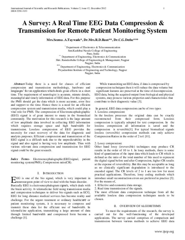 (PDF) A Survey : A Real Time EEG Data Compression & Transmission for ...