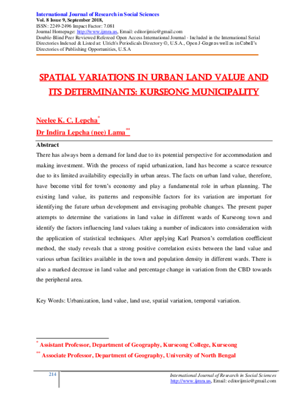 (PDF) Spatial Variations in Urban Land Value and Its Determinants ...