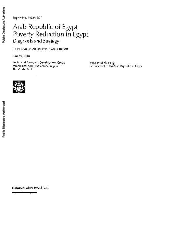(PDF) Arab Republic of Egypt Poverty Reduction in Egypt Diagnosis and ...