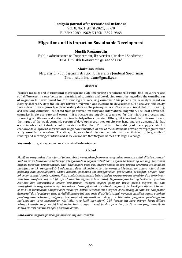 (PDF) Migration and Its Impact on Sustainable Development