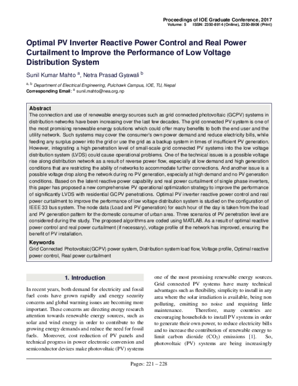(PDF) Optimal PV Inverter Reactive Power Control and Real Power ...