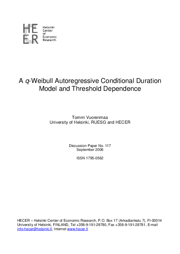 (PDF) A q-Weibull Autoregressive Conditional Duration Model and ...